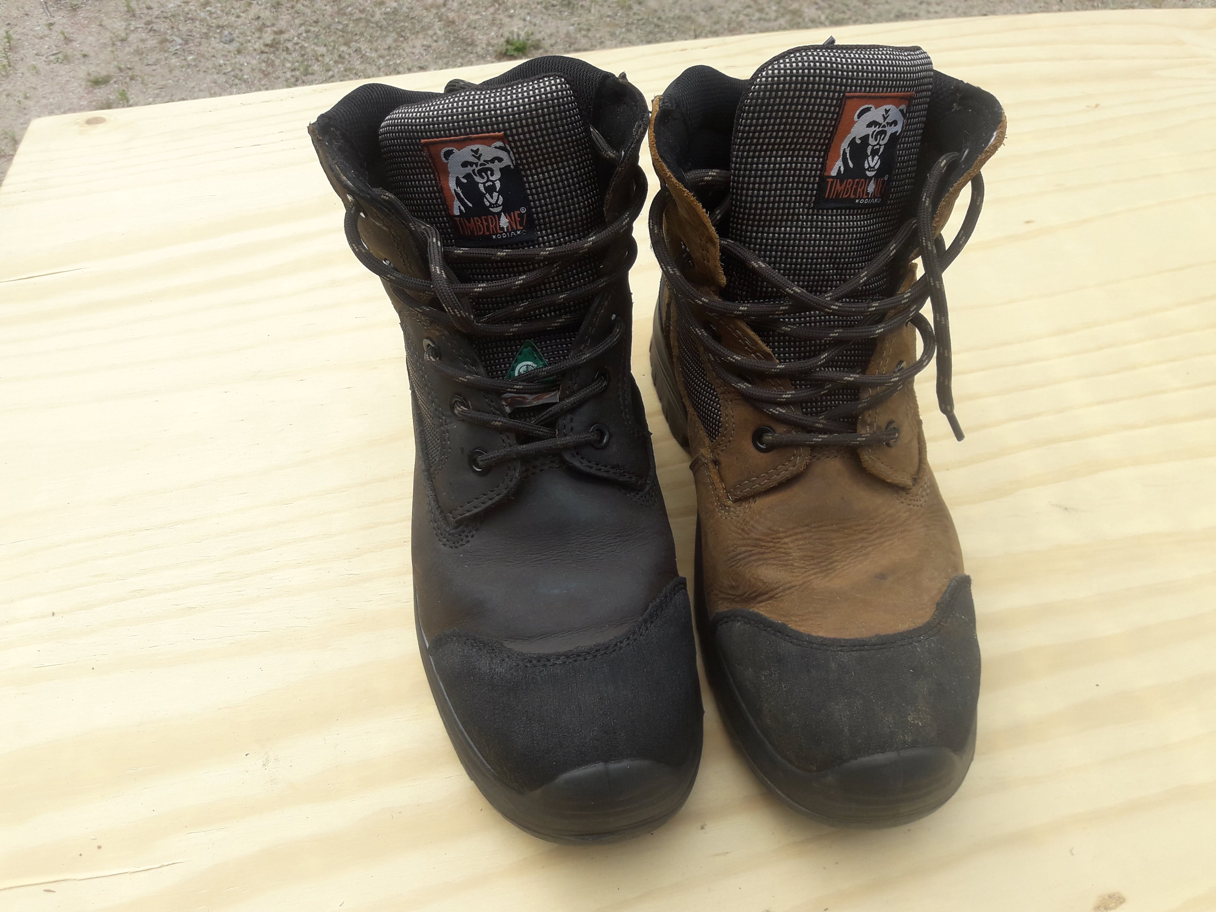 Before and after treating boot with Birch tar